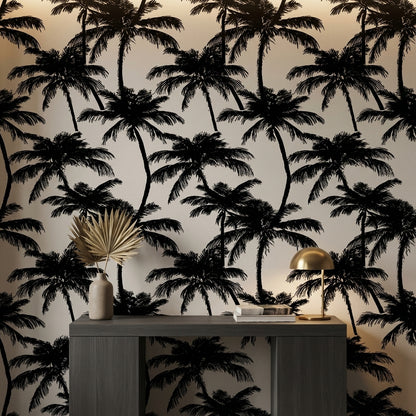 Monochrome Palm Tree Silhouette Tropical Wallpaper