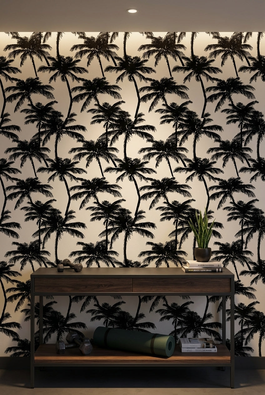 Monochrome Palm Tree Silhouette Tropical Wallpaper