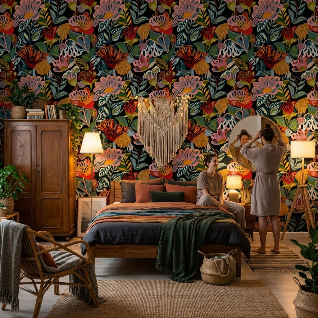 Vibrant Multicolor Large Floral Wallpaper