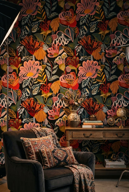 Vibrant Multicolor Large Floral Wallpaper