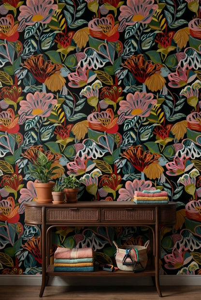 Vibrant Multicolor Large Floral Wallpaper