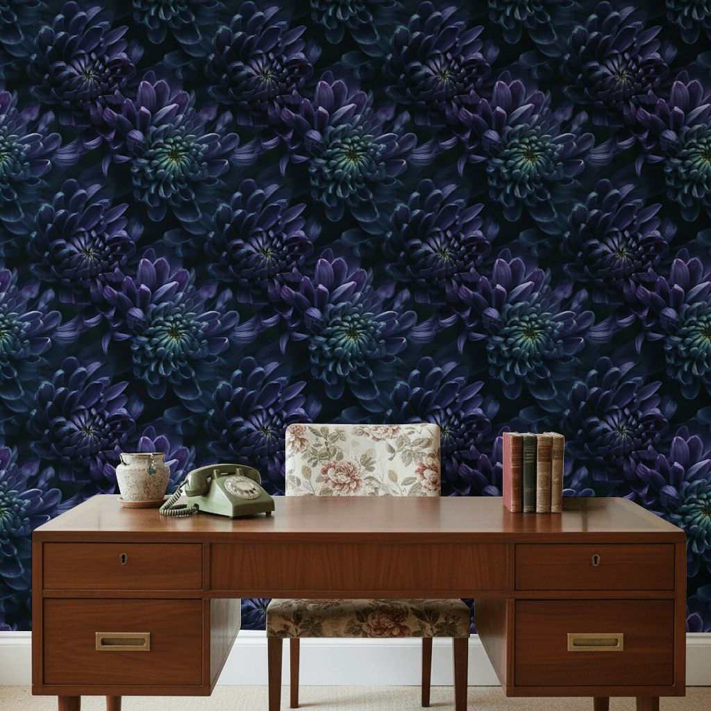 Deep Midnight Purple Floral Blossom Wallpaper