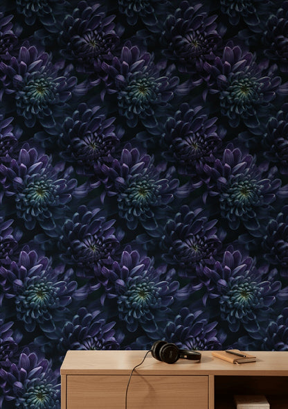 Deep Midnight Purple Floral Blossom Wallpaper