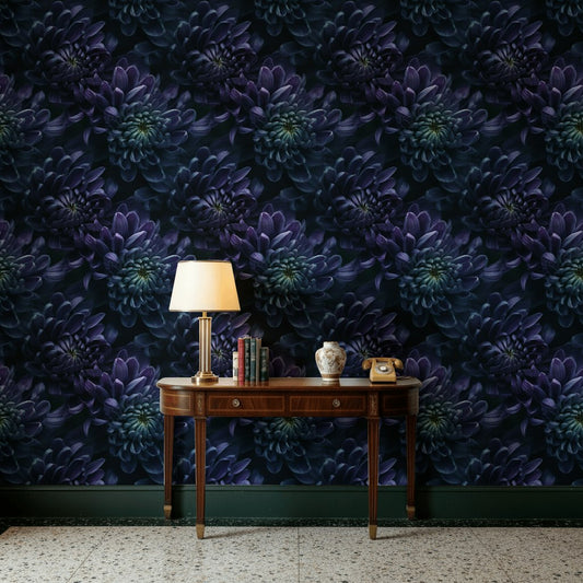 Deep Midnight Purple Floral Blossom Wallpaper