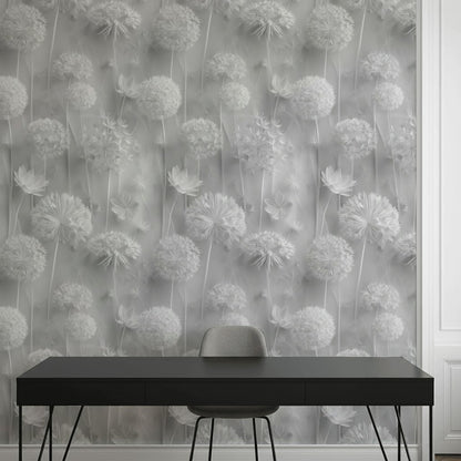 Gray Monochrome Large Floral Wallpaper