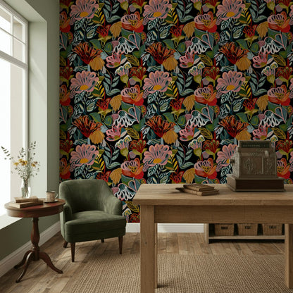Vibrant Multicolor Large Floral Wallpaper