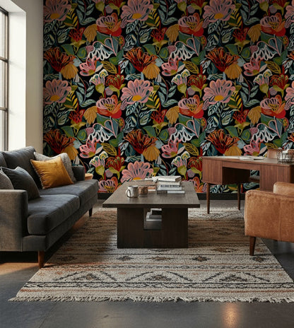 Vibrant Multicolor Large Floral Wallpaper