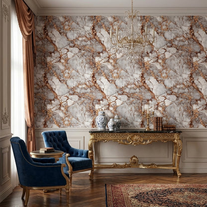 Elegant Gray and Copper Marble Texture Wallpaper