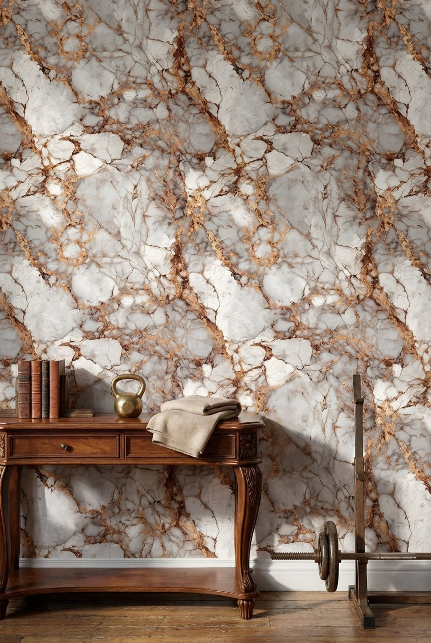 Elegant Gray and Copper Marble Texture Wallpaper