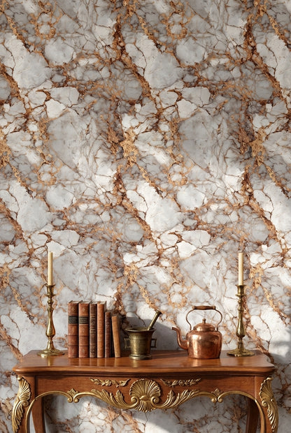 Elegant Gray and Copper Marble Texture Wallpaper