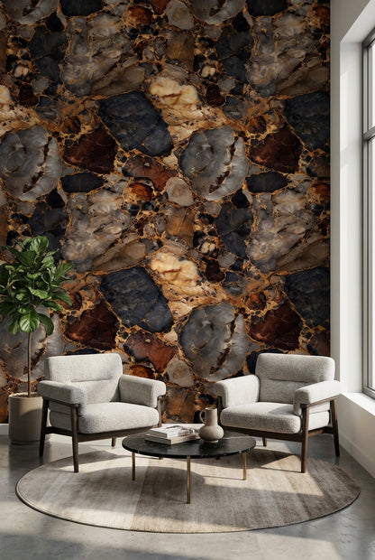 Rich Earthy Tones Marble Effect Wallpaper