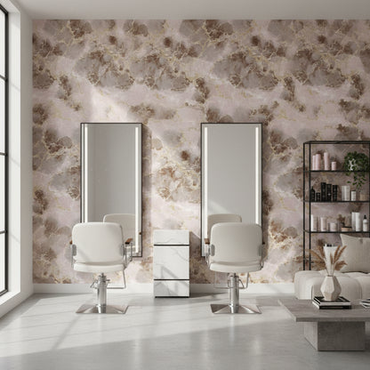 Blush Pink Gold Look Veined Marble Wallpaper