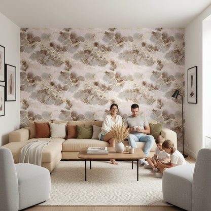 Blush Pink Gold Look Veined Marble Wallpaper
