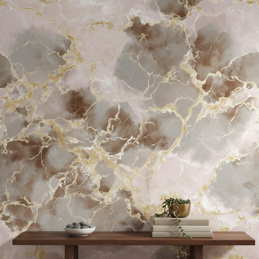 Blush Pink Gold Veined Marble Wallpaper