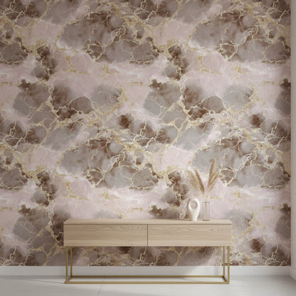 Blush Pink Gold Look Veined Marble Wallpaper