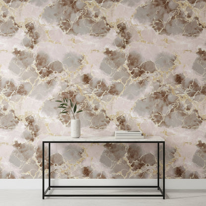 Blush Pink Gold Look Veined Marble Wallpaper