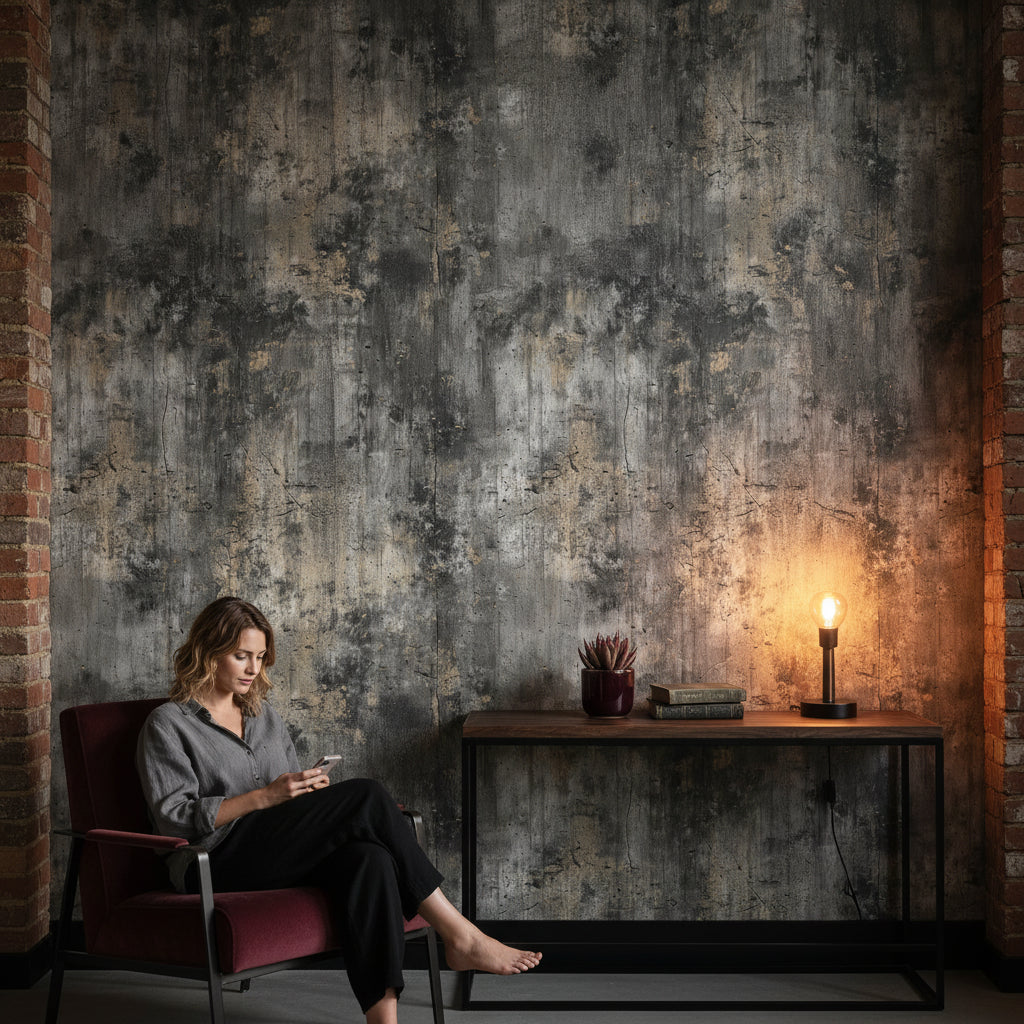 Dark Concrete Industrial Texture Wallpaper