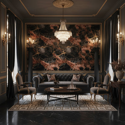 Rich Burgundy and Black Marble Effect Wallpaper
