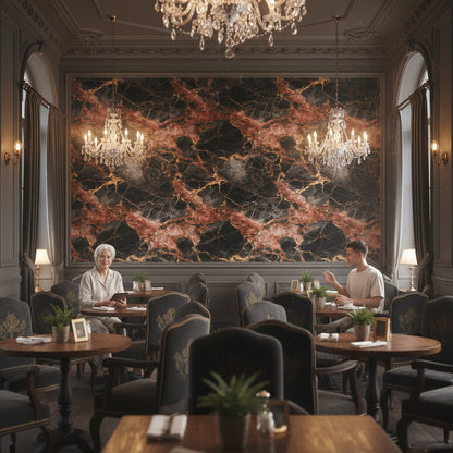 Rich Burgundy and Black Marble Effect Wallpaper