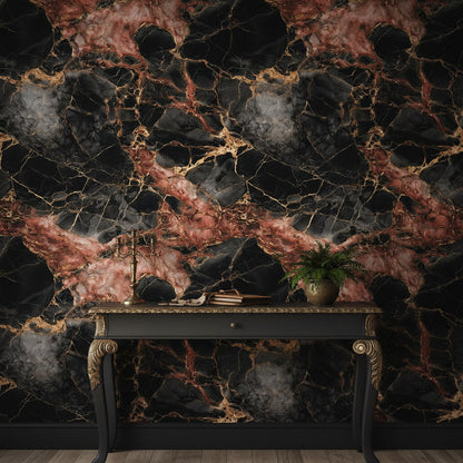 Rich Burgundy and Black Marble Effect Wallpaper
