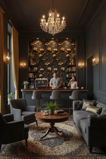 Gold Look Magnolia Branches on Dark Background Wallpaper