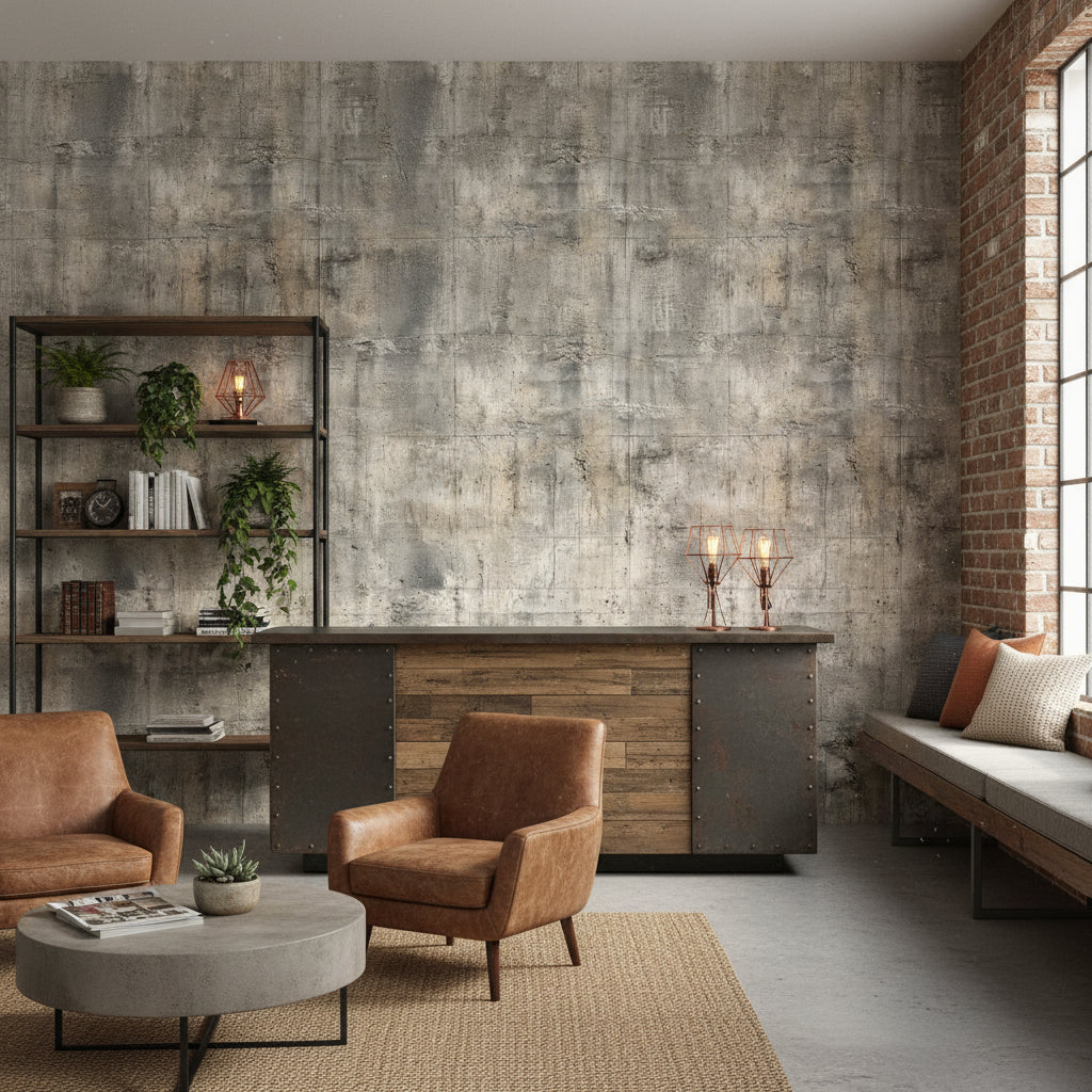 Textured Gray and Beige Concrete Effect Wallpaper