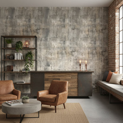 Textured Gray and Beige Concrete Effect Wallpaper