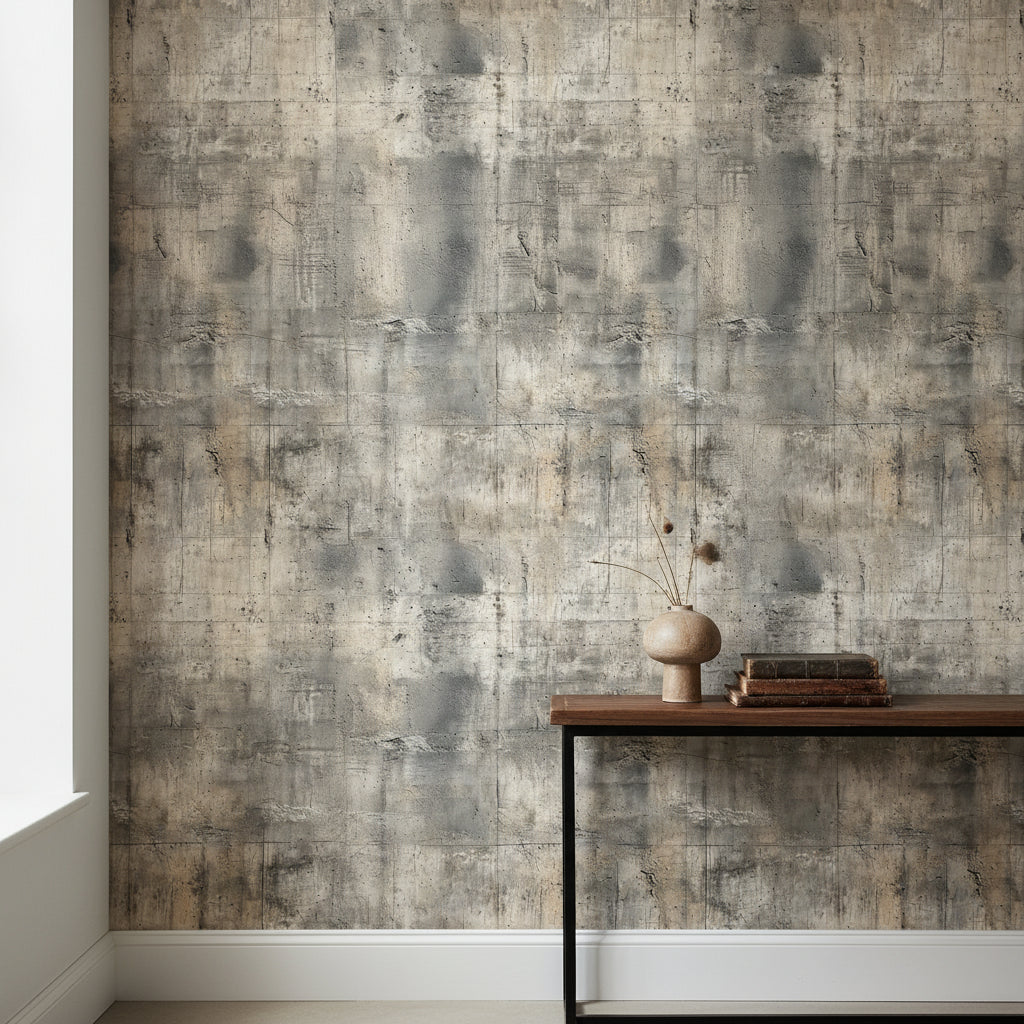 Textured Gray and Beige Concrete Effect Wallpaper
