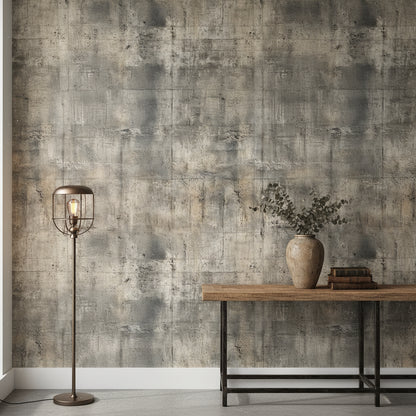 Textured Gray and Beige Concrete Effect Wallpaper