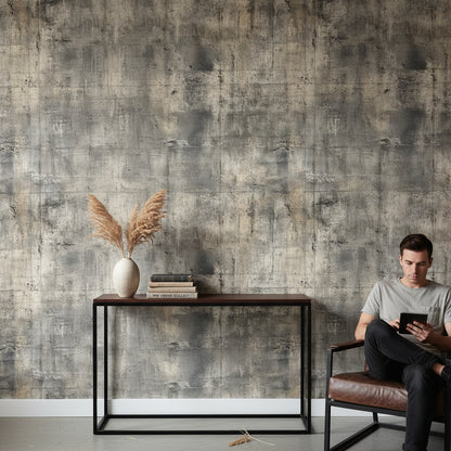 Textured Gray and Beige Concrete Effect Wallpaper