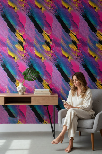 Bold Black and Pink Abstract Brushstroke Wallpaper