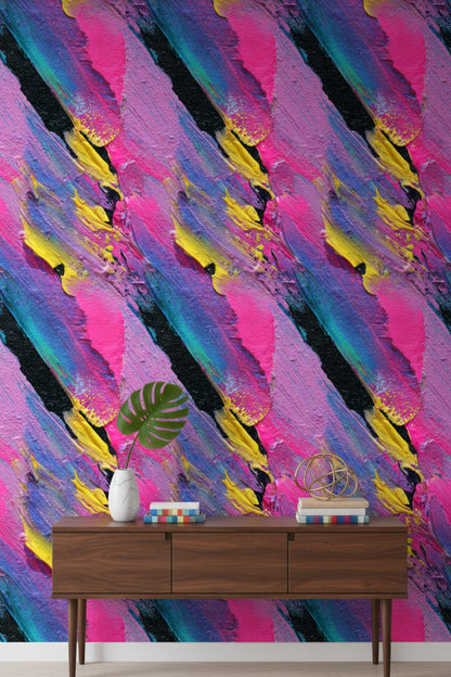 Bold Black and Pink Abstract Brushstroke Wallpaper