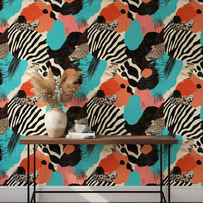 Vibrant Turquoise Abstract Zebra Wallpaper