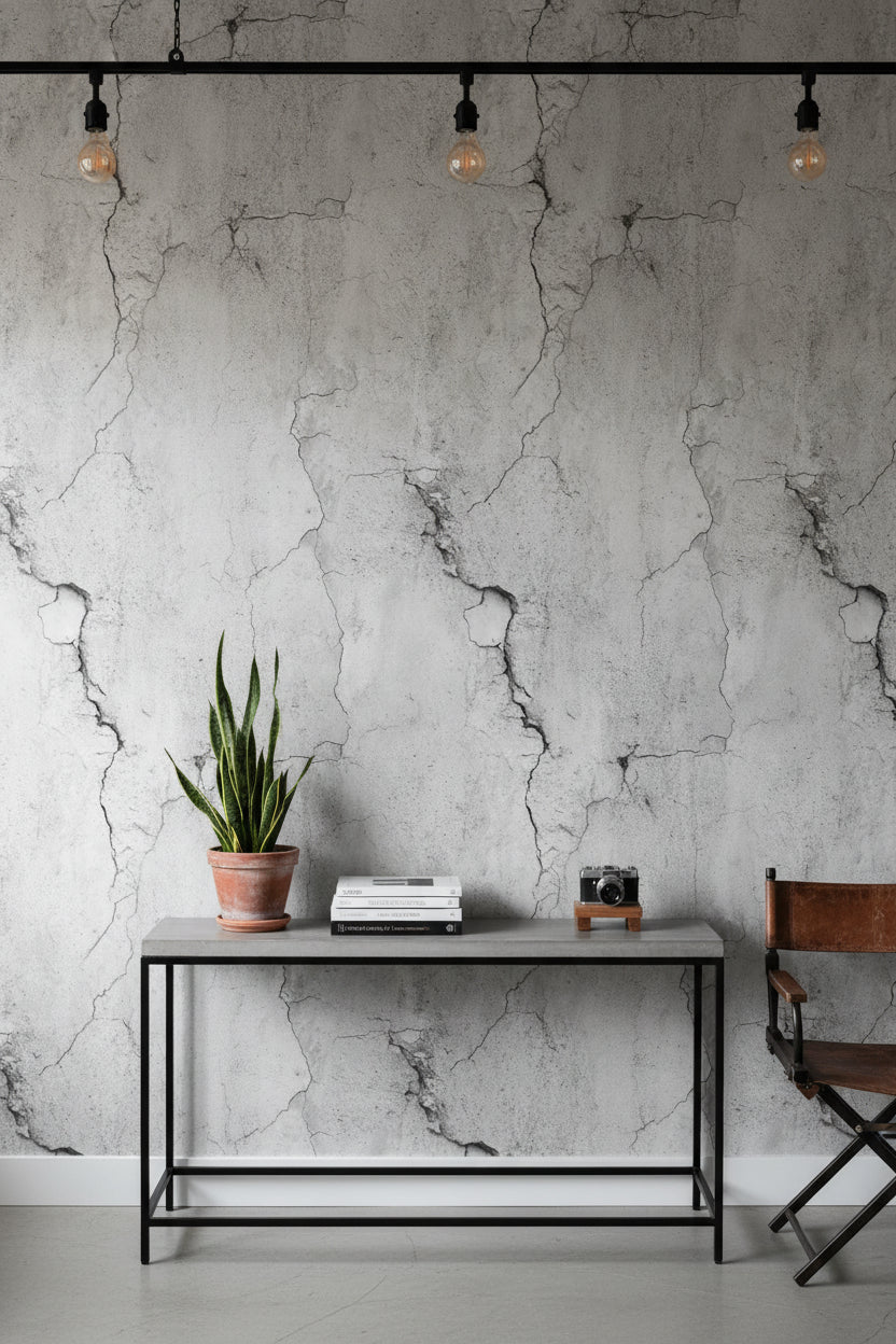 Light Gray Cracked Concrete Effect Wallpaper