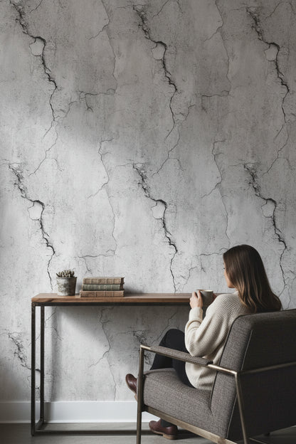 Light Gray Cracked Concrete Effect Wallpaper