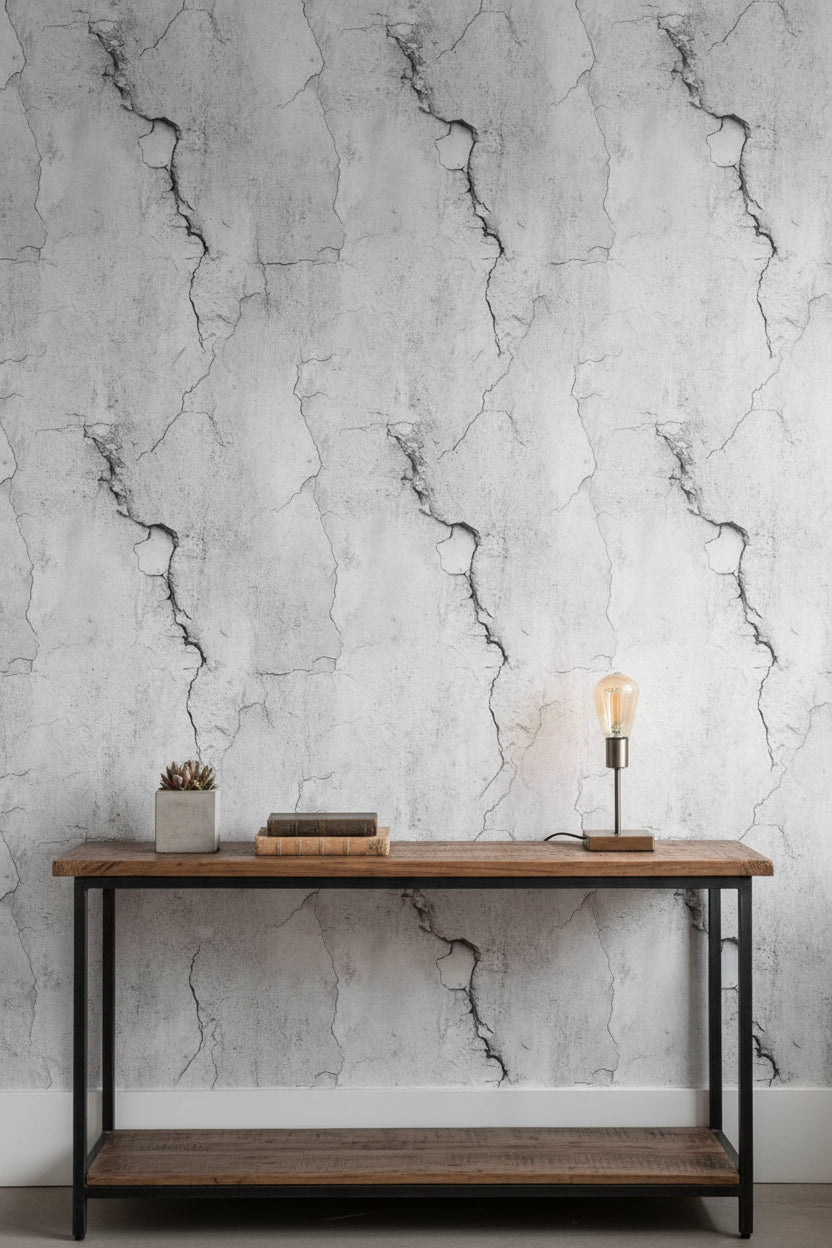 Light Gray Cracked Concrete Effect Wallpaper