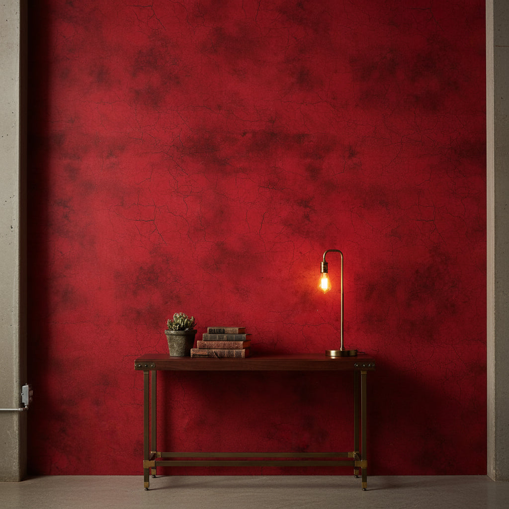 Deep Crimson Crackle Abstract Wallpaper
