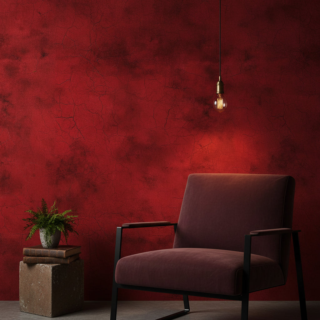 Deep Crimson Crackle Abstract Wallpaper