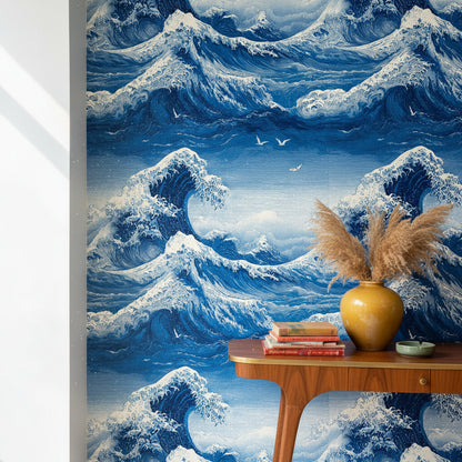 Deep Blue Japanese Wave Wallpaper