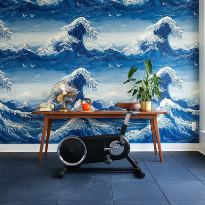Deep Blue Japanese Wave Wallpaper