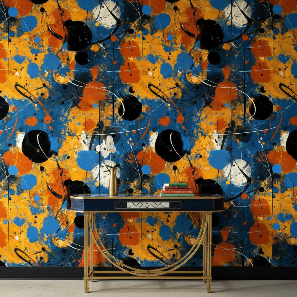 Vibrant Abstract Blue and Orange Pattern Wallpaper