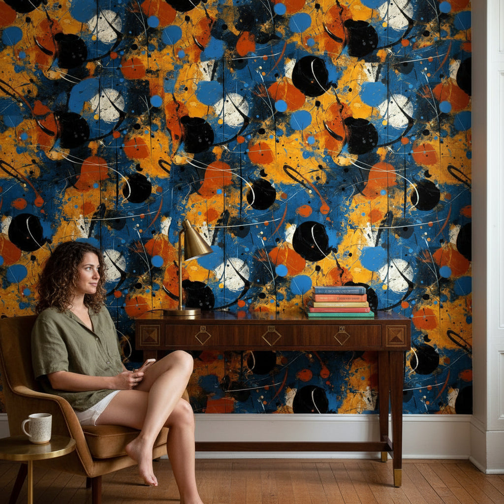 Vibrant Abstract Blue and Orange Pattern Wallpaper