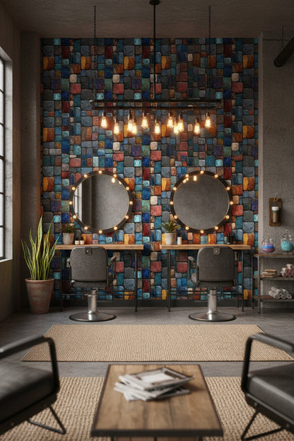 Colorful Textured Brick Pattern Wallpaper