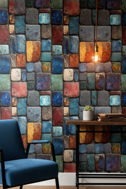 Colorful Textured Brick Pattern Wallpaper