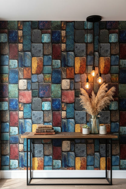 Colorful Textured Brick Pattern Wallpaper