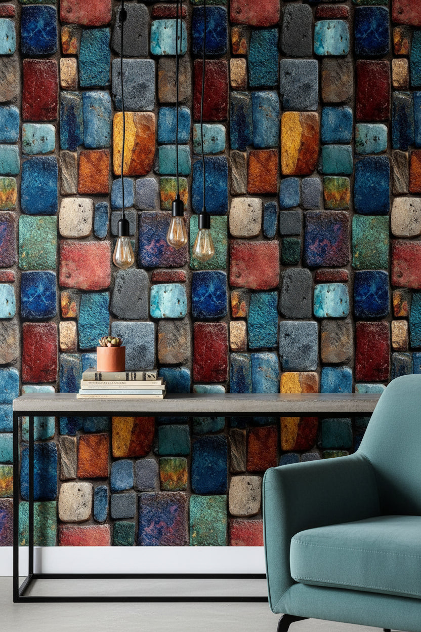Colorful Textured Brick Pattern Wallpaper