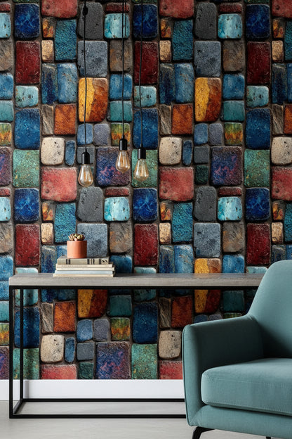 Colorful Textured Brick Pattern Wallpaper
