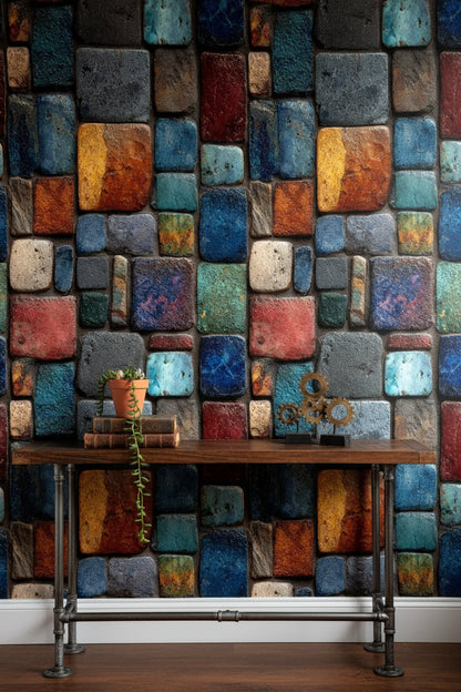 Colorful Textured Brick Pattern Wallpaper