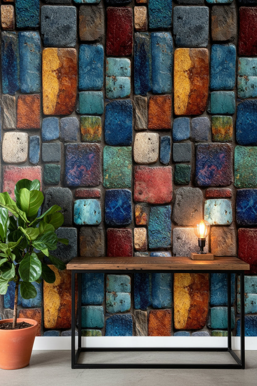 Colorful Textured Brick Pattern Wallpaper