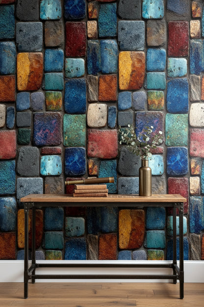 Colorful Textured Brick Pattern Wallpaper